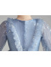 Elbow Sleeves Blue Star Lace Tulle Flower Girl Dress